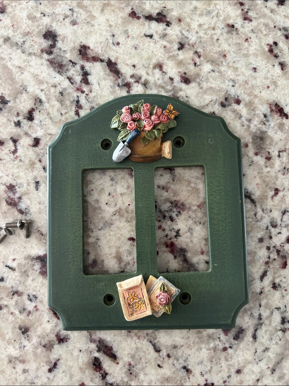 Decorative Green Double Switch Plate with Floral Accents